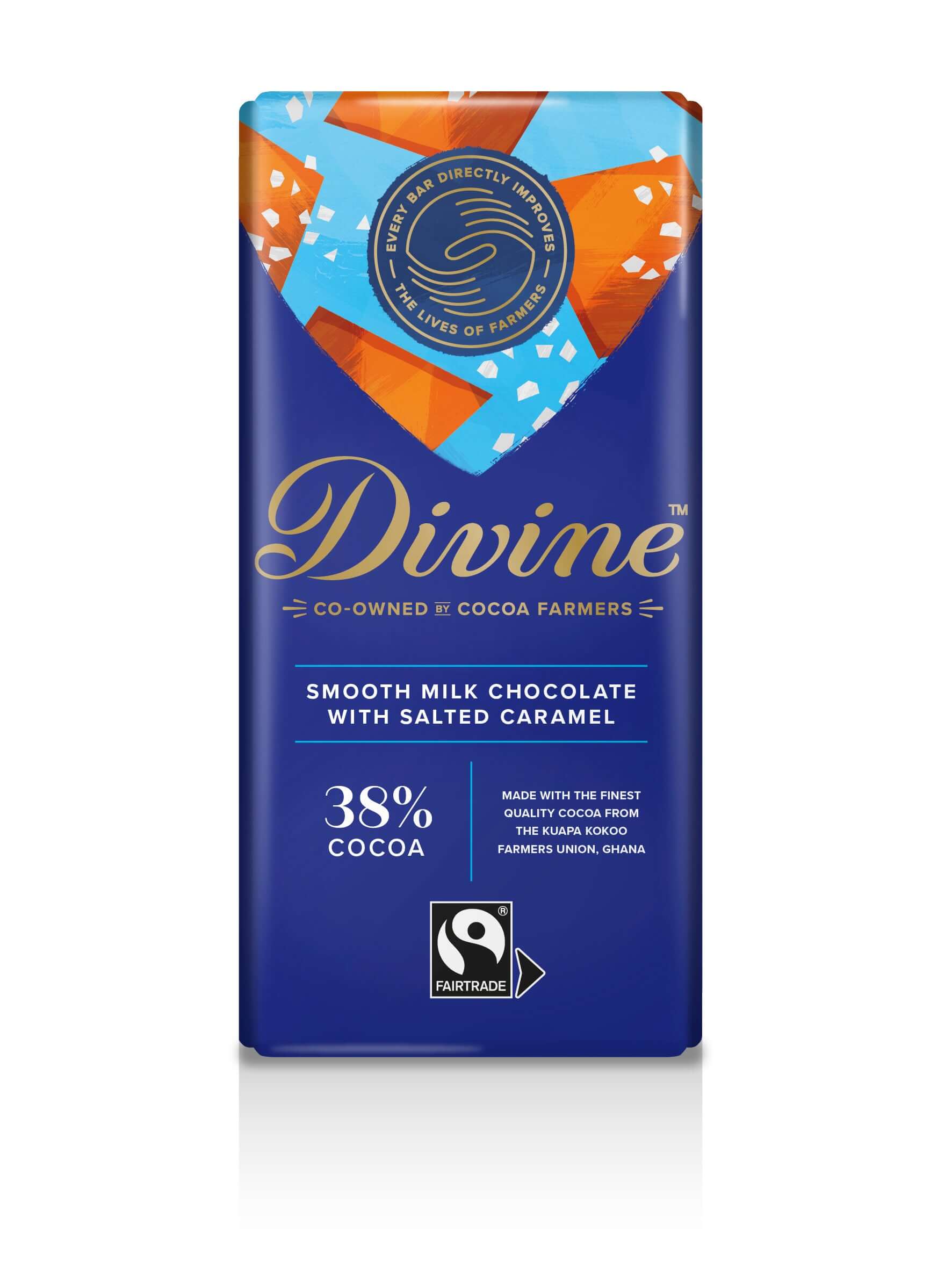 Divine 38 Milk Chocolate Salted Caramel 90g Divine Chocolate divine-38-milk-chocolate-salted-caramel-90g-divine-chocolate