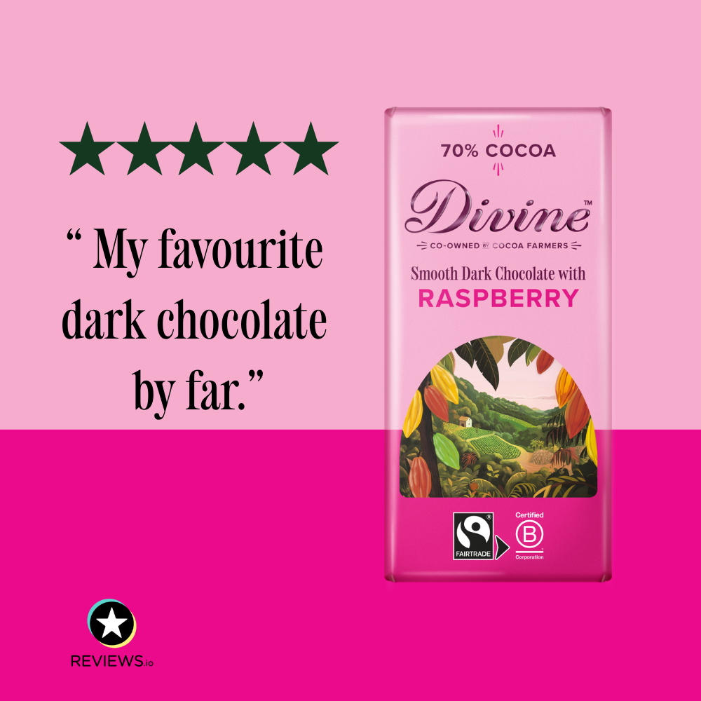 Divine 70% Dark Chocolate with Raspberries 90g