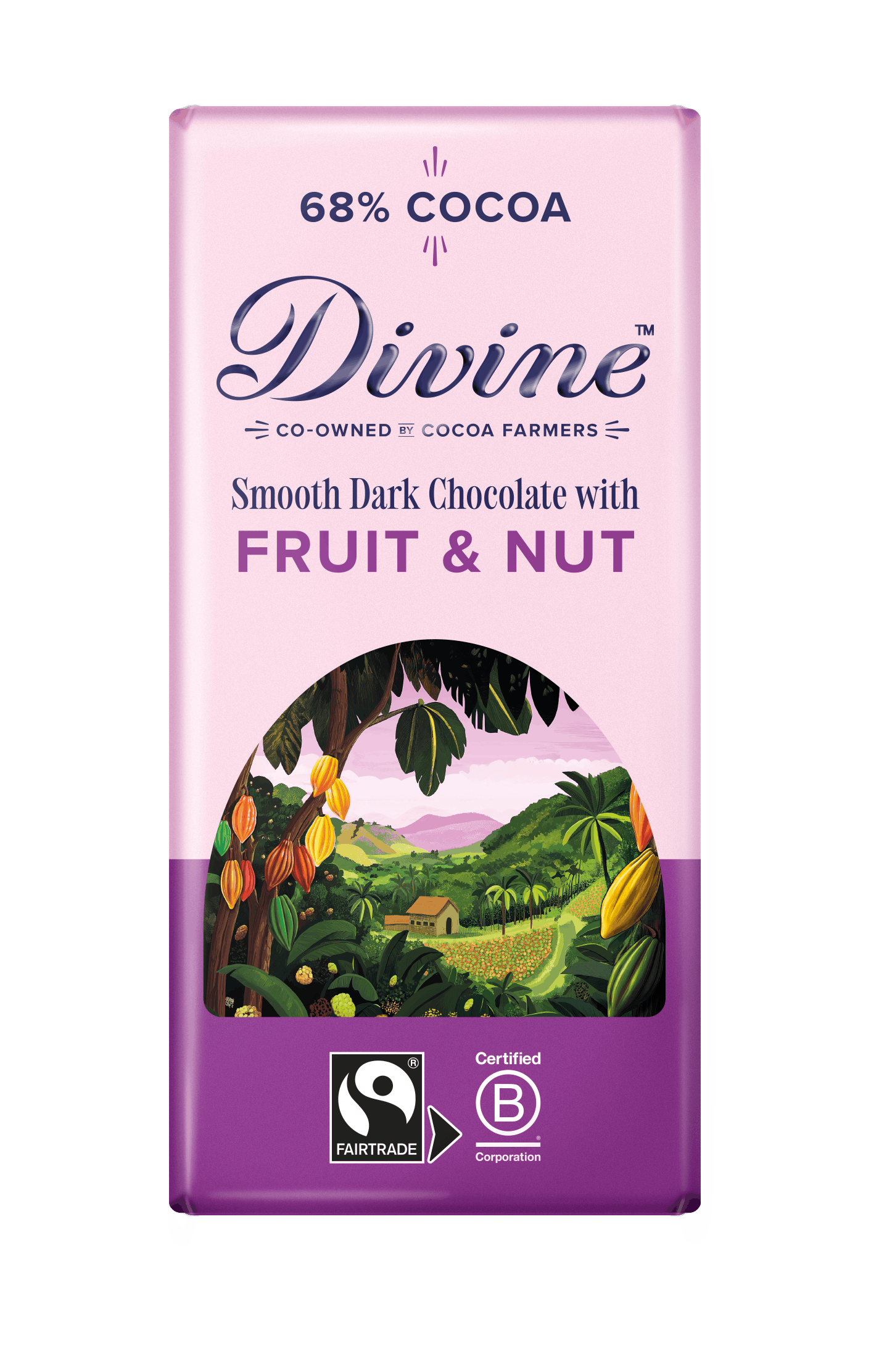 Divine 68% Dark Chocolate Fruit & Nut bar 90g