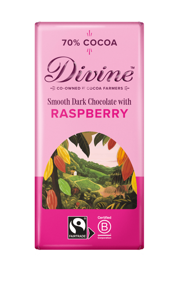 Divine 70% Dark Chocolate with Raspberries 90g