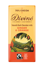 Divine 70% Dark Chocolate with Ginger & Orange 90g