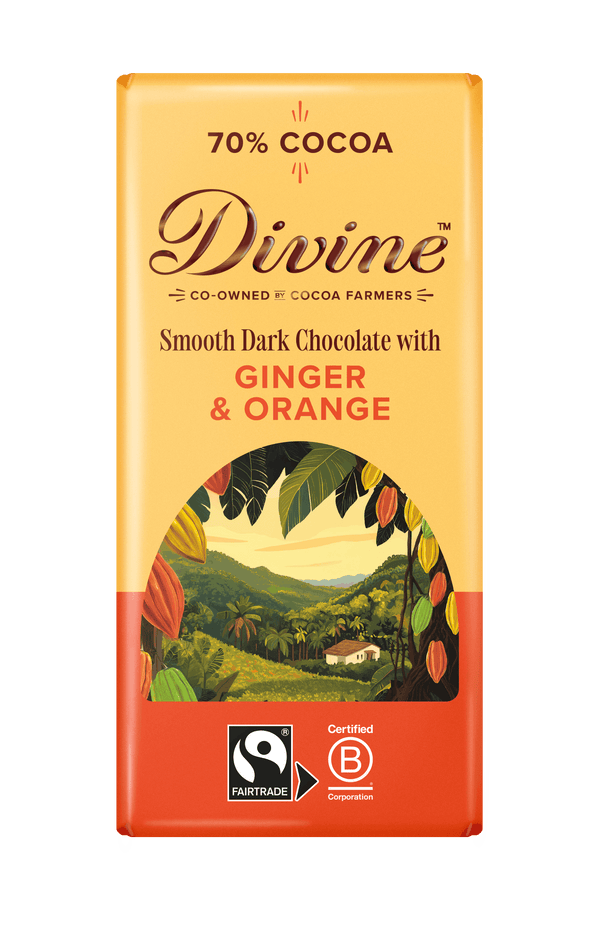 Divine 70% Dark Chocolate with Ginger & Orange 90g
