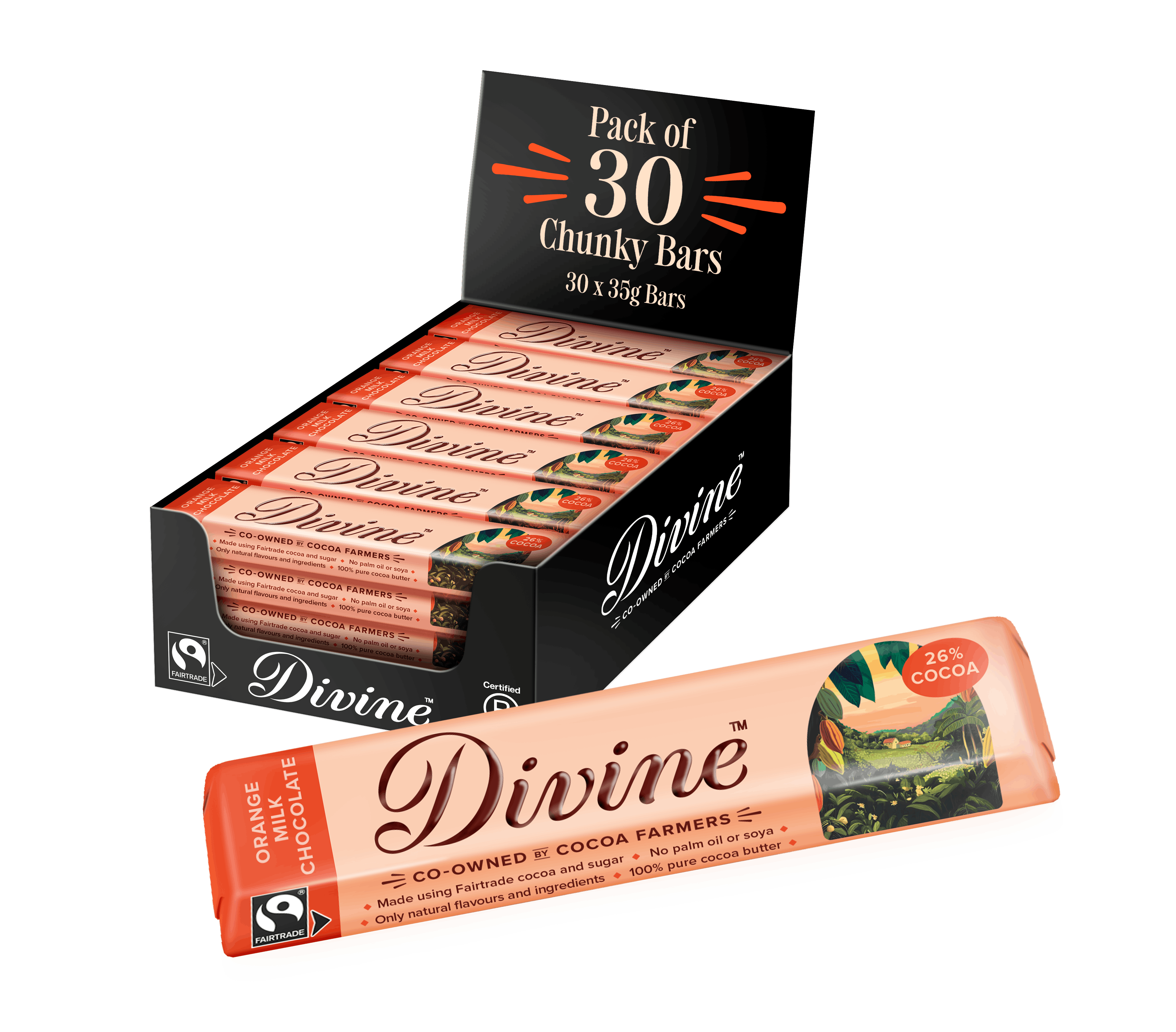 Divine Orange Milk Chocolate Bar 35g - 30 pack