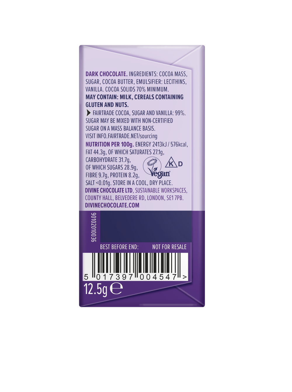 Divine 70% Dark Chocolate 12.5g bars x 160